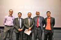 Los investigadores Francisco J. Cervantes, Antonio de León, Ricardo Guirado López (moderador), José Luis Morán y Eduardo Gómez participaron en el foro “Reflexiones de los Premios de la Academia sobre el estado y perspectivas de la Ciencia y la Tecnología en San Luis Potosí”.