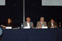 Judith Zubieta, Arturo Menchaca, Guillermo Aguilar y Francisco Javier Castellón, durante el encuentro con participantes en el Verano de la Investigación Científica.