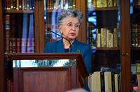 La investigadora del Instituto de Astronomía de la UNAM durante su participación en la ceremonia de entrega del Premio de Equidad de Género 'Miguel Alemán Valdés' 2015 en la Biblioteca Mexicana.