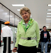 Silvia Torres, a su llegada al aeropuerto de la ciudad de México procedente de Beijin.