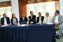 Roberto Villers Aispuro (ANUIES), Mónica Ortiz Álvarez (REDNACEYT), Juan Pablo Castañón Castañón (COPARMEX), Alejandro Tello Cristerna (Comisión de CyT del Senado), José Mustre de León (Cinvestav), Roberto Escalante (DUAL) y José Franco (FCCyT), durante el lanzamiento del Segundo Concurso Vive conCiencia.