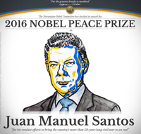 Presidente de Colombia, Juan Manuel Santos, Premio Nobel de la Paz 2016.