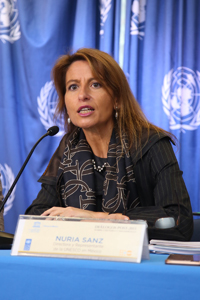 Nuria Sanz, directora de la UNESCO en México, durante la presentación del Informe Mundial Diálogos Post-2015 sobre Cultura y Desarrollo en la sede de las Naciones Unidas en el país.